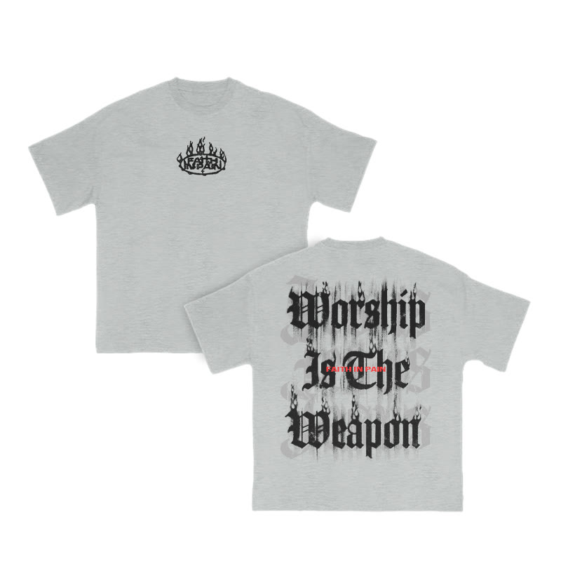 Worship Is The Weapon Print T-shirt - Grey - US16-18(2XL) - image 4