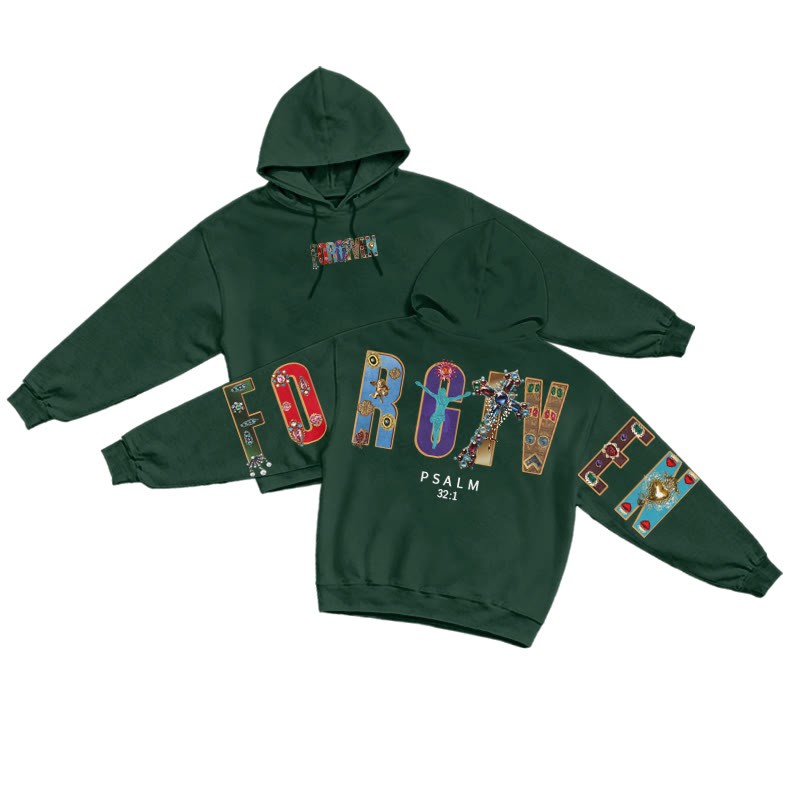 Gemstone Forgiven Psalm 32:1 Print Hoodie - Dark Green - US16-18(2XL) - image 15