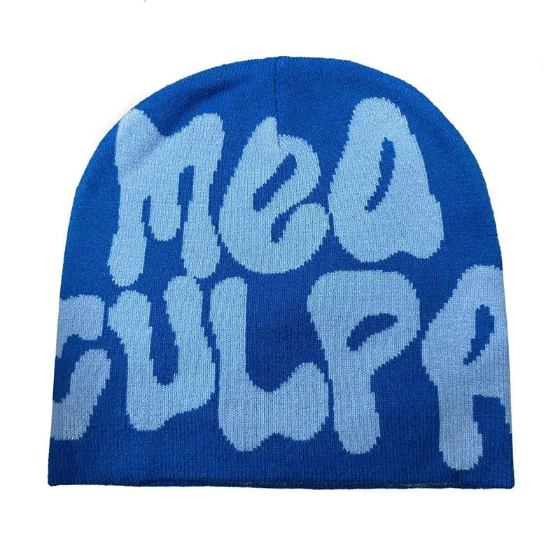 Mea Culpa Pattern Knit Hat - Blue - one size - image 29