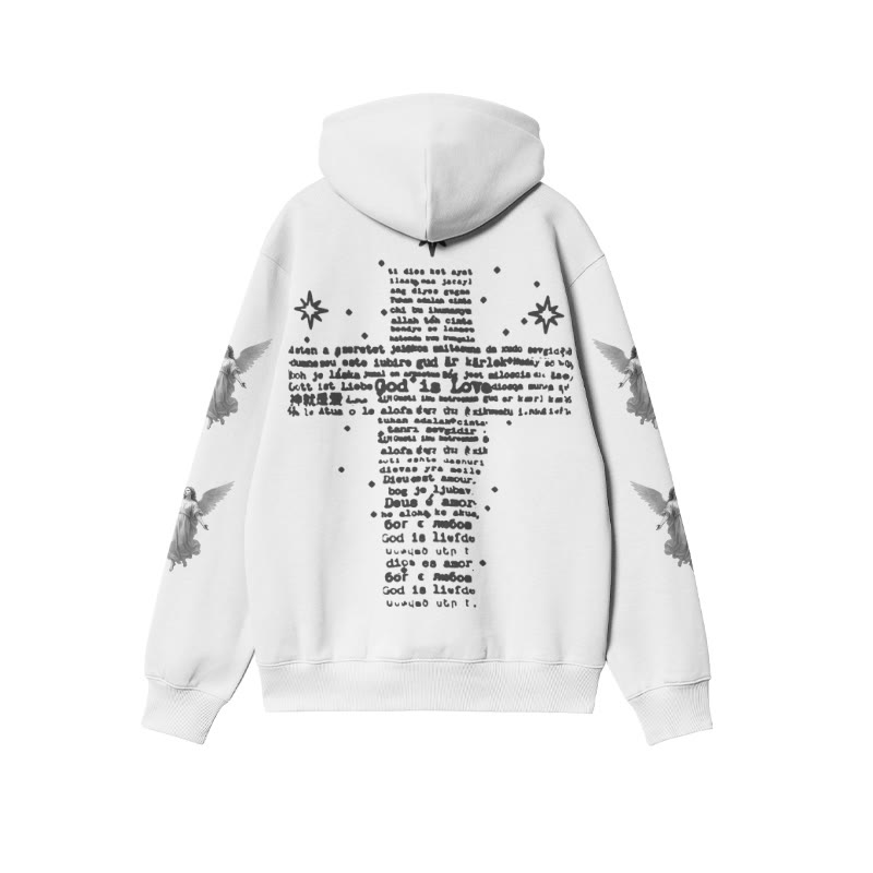Unisex 100% Cotton God Is Love Angels Print Hoodie - White - US16-18(2XL) - image 3