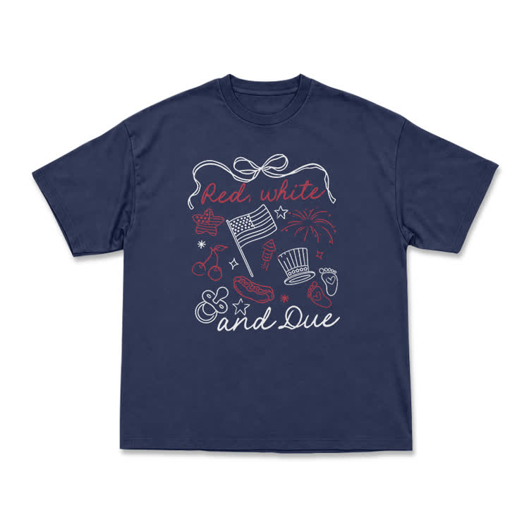 Casual Americana Doodle Patriotic Graphic Print T-Shirt - Navy Blue - US16-18(2XL) - image 14