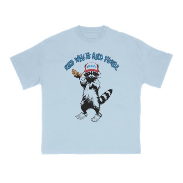 Red White And Feral Print T-shirt - Light Blue - US16-18(2XL) - image 8