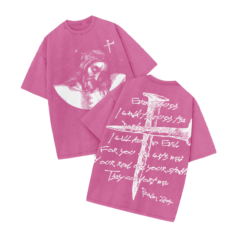 Psalm 23:4 Print Acid Washed T-shirt - Pink - US20-22(3XL) - image 8