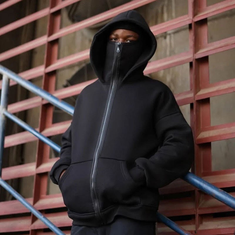 Unisex Solid Color Zipper Double Layer Hat Hoodie - image 6