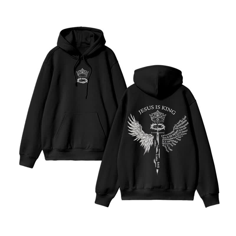 Unisex 100% Cotton Jesus Is King Wings Scripture Design Print Hoodie - Black - US16-18(2XL) - image 3