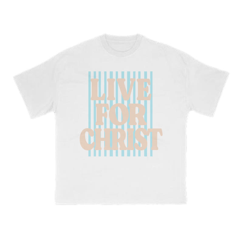 Unisex 100% Cotton Live For Christ Stripes Print T-shirt - White - US16-18(2XL) - image 3