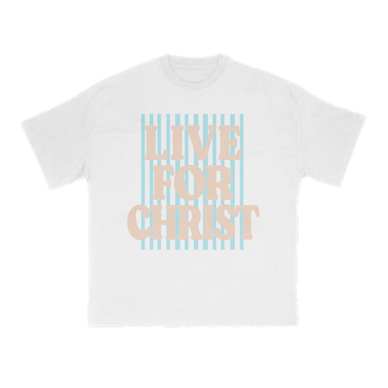 Unisex 100% Cotton Live For Christ Stripes Print T-shirt - White - US16-18(2XL) - image 3