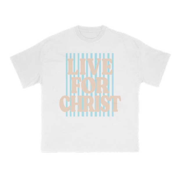 Unisex 100% Cotton Live For Christ Stripes Print T-shirt - White - US16-18(2XL) - image 3