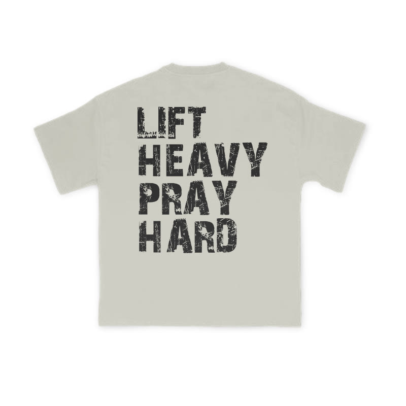 Unisex 100% Cotton Lift Heavy Pray Hard Print T-shirt - Warm Grey - US16-18(2XL) - image 4