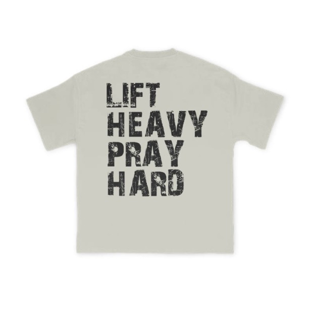 Unisex 100% Cotton Lift Heavy Pray Hard Print T-shirt - Warm Grey - US16-18(2XL) - image 4