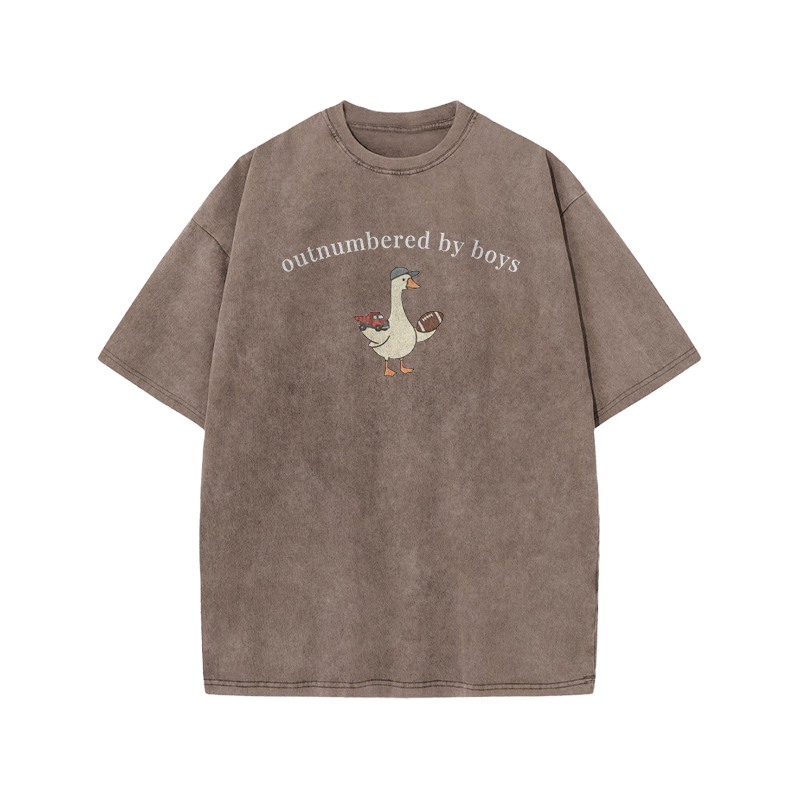 Outnumbered By Boys Print Acid Washed T-shirt - Coffee - US20-22(3XL) - image 4