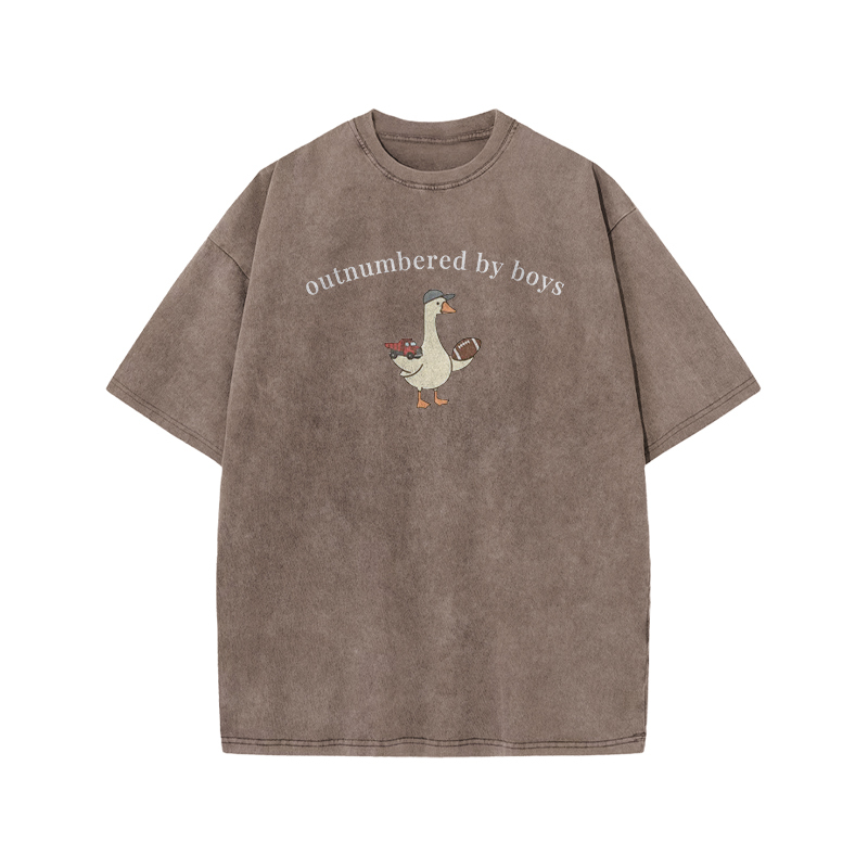 Outnumbered By Boys Print Acid Washed T-shirt - Coffee - US20-22(3XL) - image 4