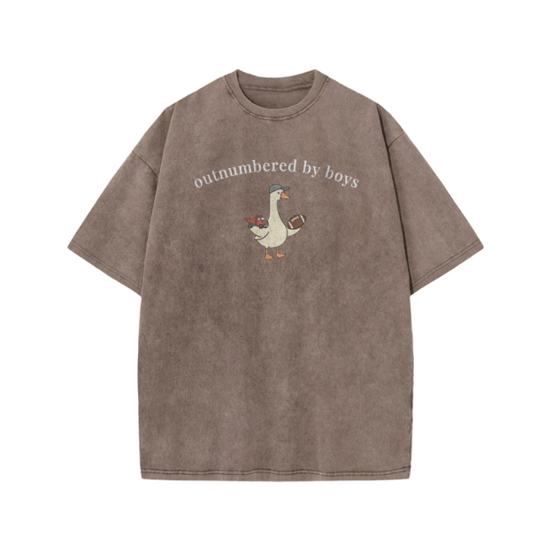 Outnumbered By Boys Print Acid Washed T-shirt - Coffee - US20-22(3XL) - image 4
