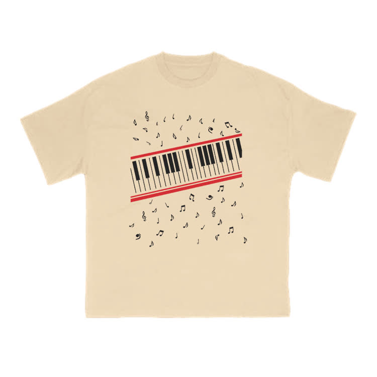 Lovely Piano Musical Note Print T-shirt - Apricot - US16-18(2XL) - image 5