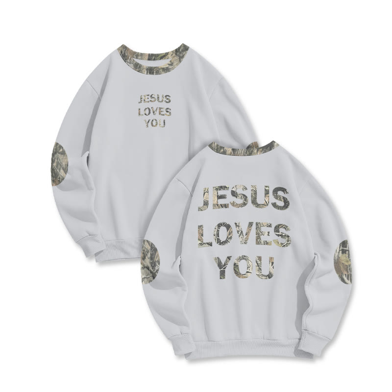 Jesus Loves You Dead Leaves Camouflage Print Sweatshirt - Grey - 6XL - image 4