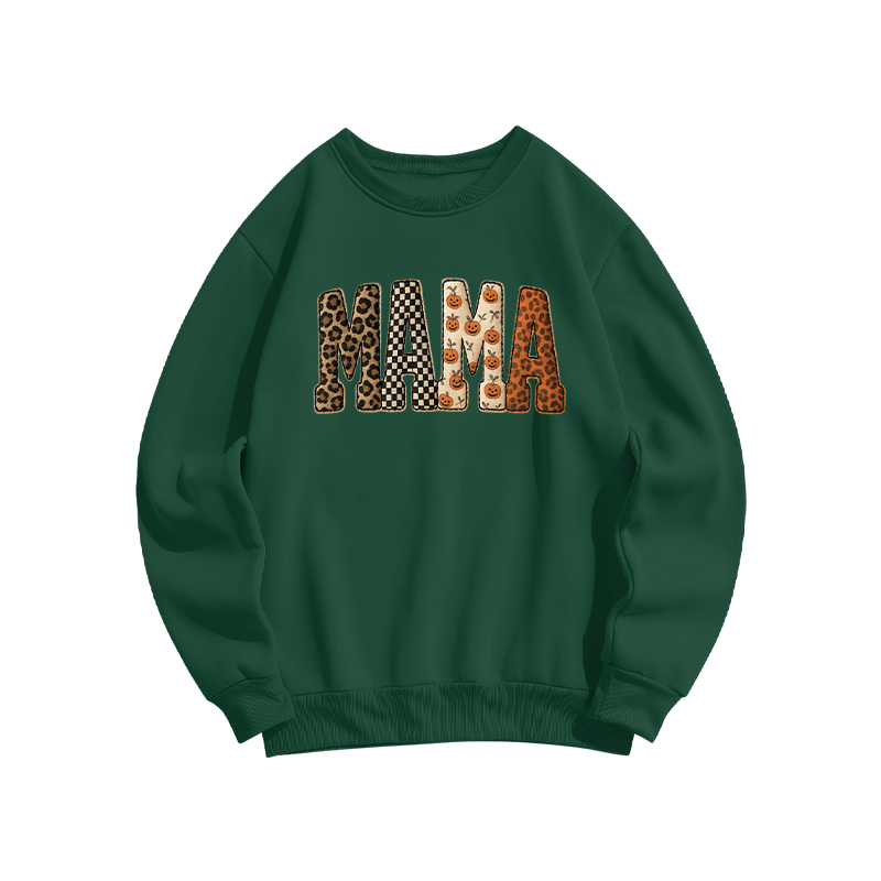 Halloween MAMA Letter Print Casual Sweatshirt - Dark Green - US16-18(2XL) - image 3
