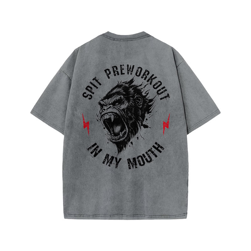 100% Cotton Spit Preworkout In My Mouth Gym Print Acid Washed T-shirt - Grey - US20-22(3XL) - image 6