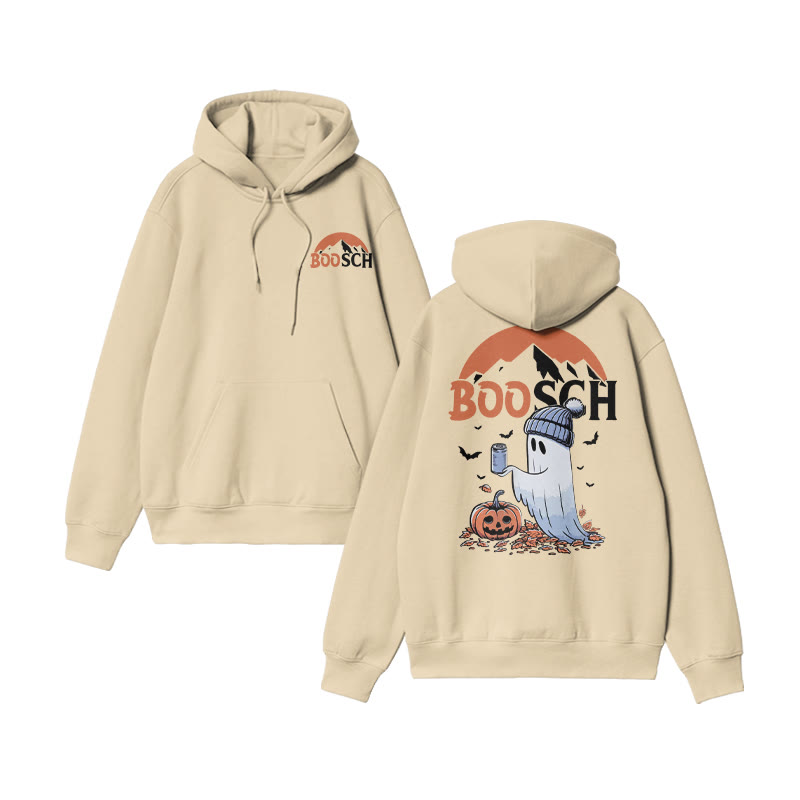 Unisex Funny Boosch Pumpkin Halloween Print Hoodie - Apricot - US16-18(2XL) - image 5