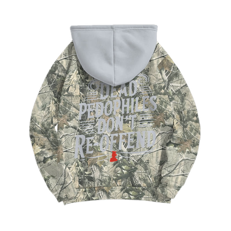 Dead Leaves Camouflage Dead Pedophiles Don't Re-offend Print Causal Hoodie - Grey - US44-46(8XL) - image 3