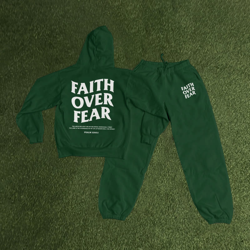 Faith Over Fear Print Causal Hoodie Set - Green - US16-18(2XL) - image 7