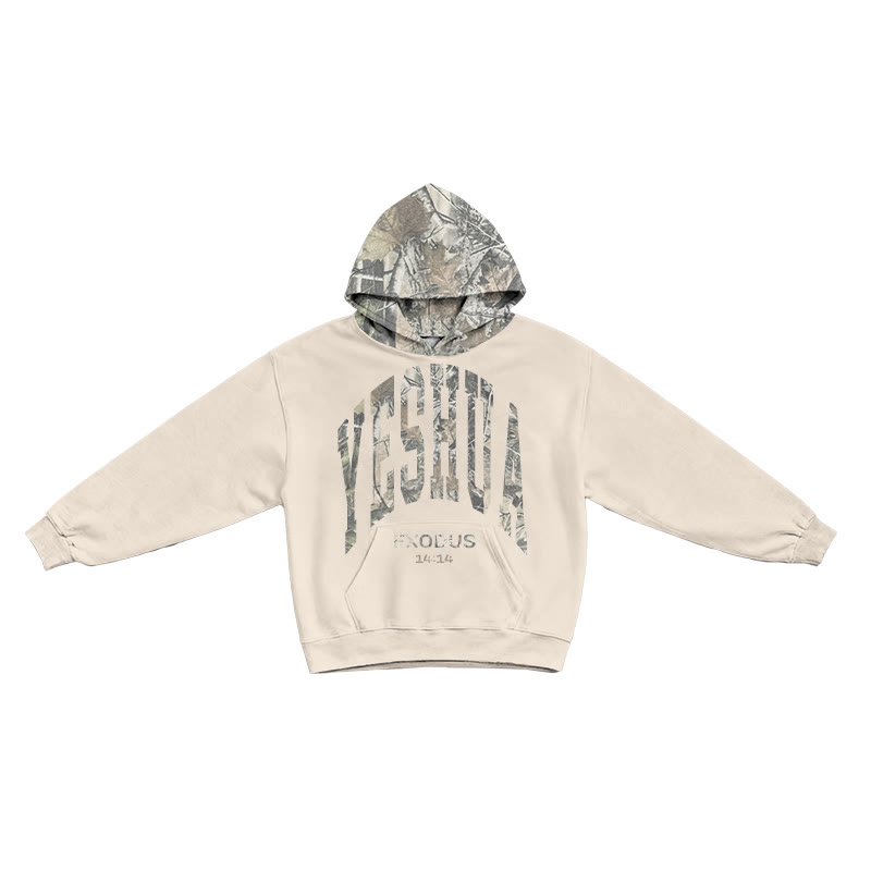 Yahweh Exodus 14:14 Dead Leaves Camouflage Patchwork Print Hoodie - Apricot - US44-46(8XL) - image 4