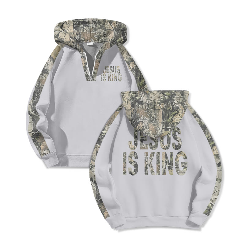 Jesus Is King Dead Leaves Camouflage Print Half Zip Hoodie - Grey - US32-34(5XL) - image 4