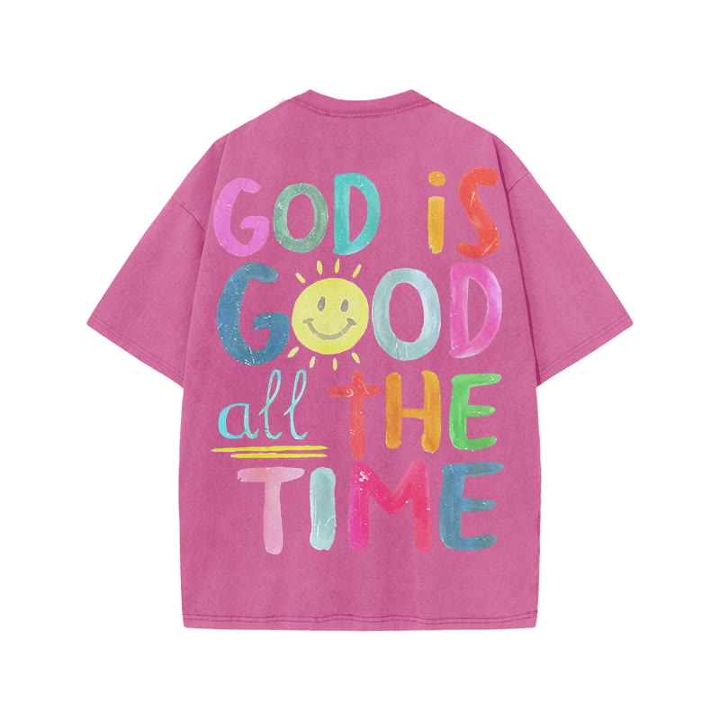 Unisex God Is Good All The Time Print Acid Washed T-shirt - Pink - US20-22(3XL) - image 8