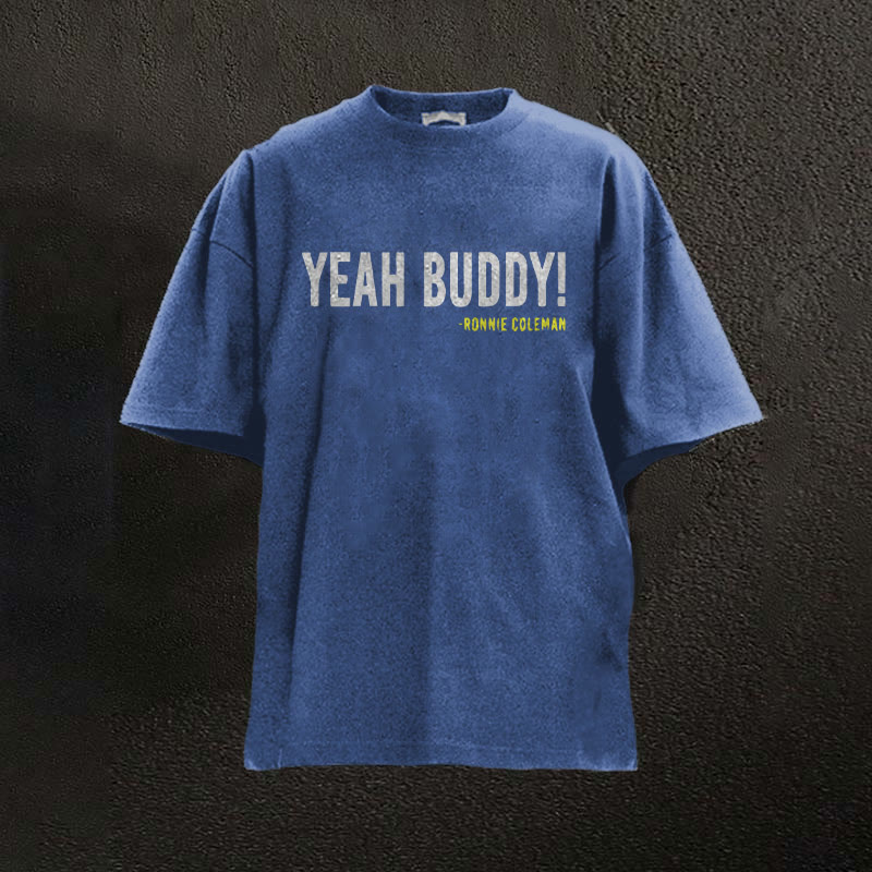 100% Cotton Yeah Buddy Tprinted Washed Gym T-shirt - Blue - 2XL - image 5