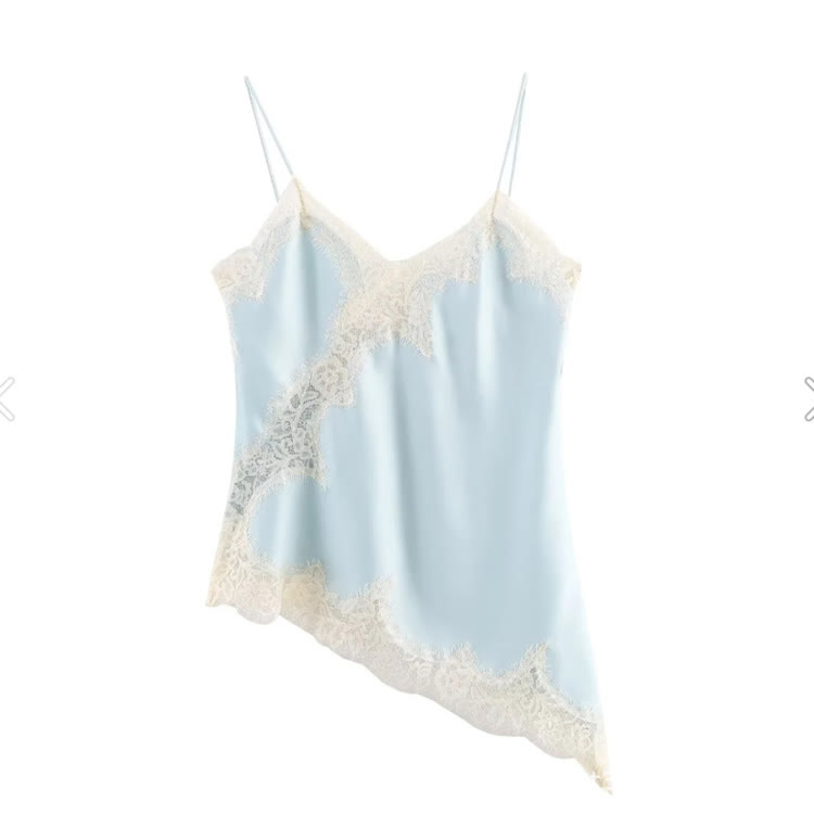 Spaghetti Strap Tank Top With Lace Spliced Irregular Hem - Light Blue - US12(L) - image 5