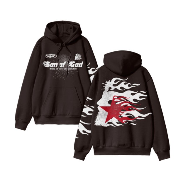 Unisex Son Of God Print Hoodie - Coffee - US16-18(2XL) - image 6