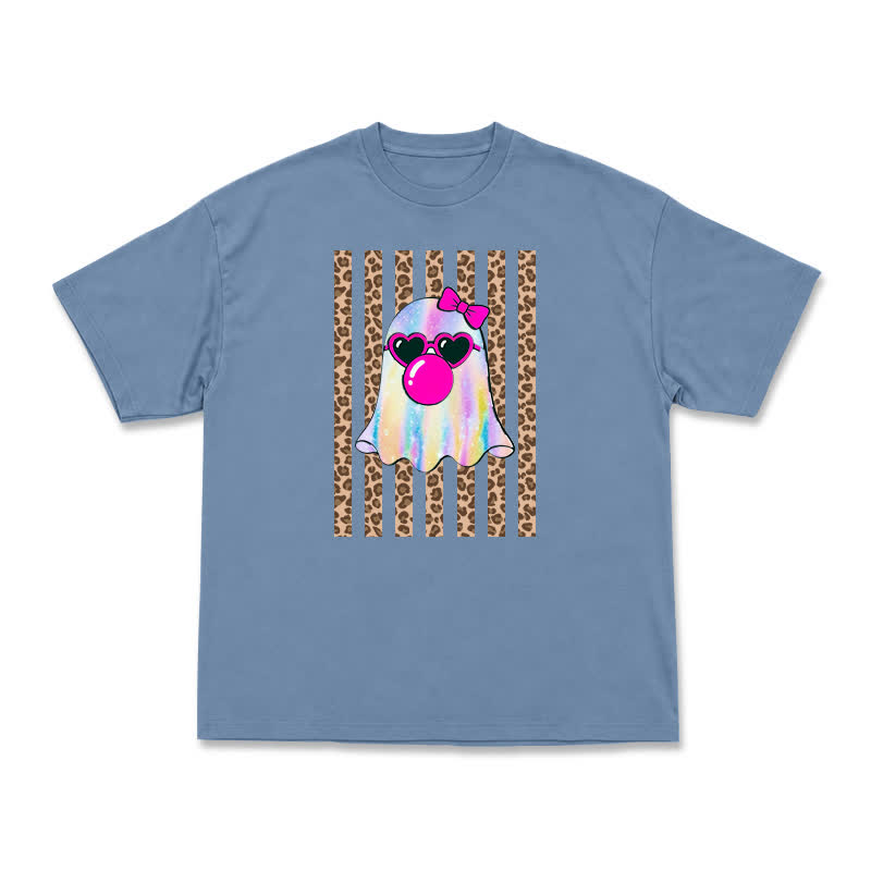 Street Style Iridescent Ghost Leopard Panel Oversized T-Shirt - Dusty Blue - US16-18(2XL) - image 9