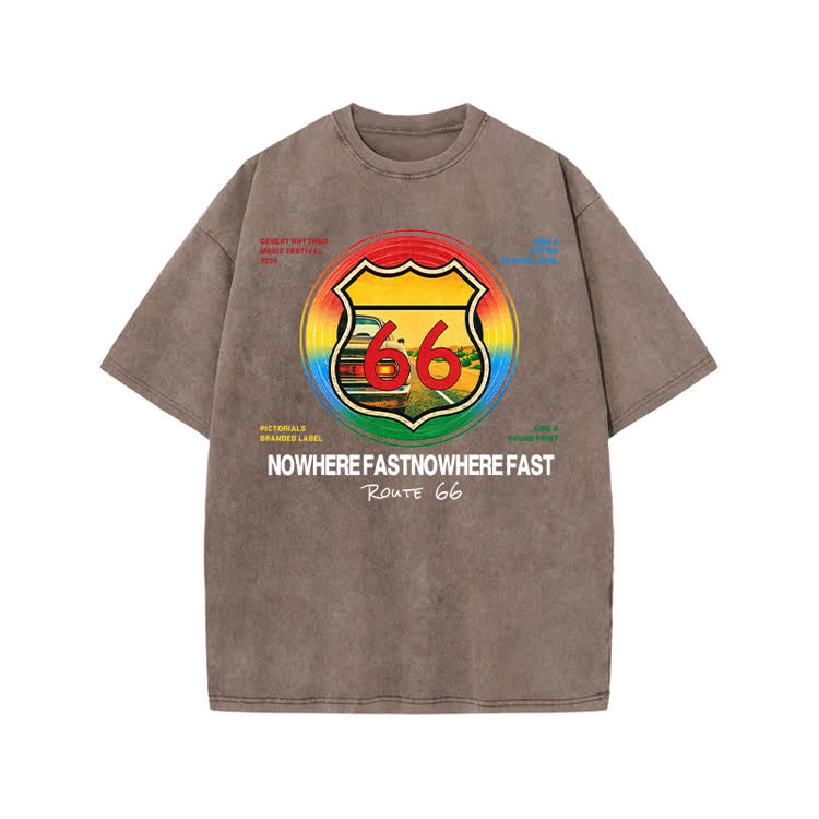 Vintage Street Route 66 Nowhere Fast Print Acid Washed T-shirt - Coffee - US20-22(3XL) - image 9