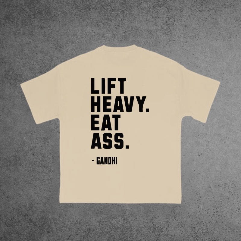 Gym 100% Cotton Lift Heavy Eat Ass Print T-shirt - Apricot - US16-18(2XL) - image 6