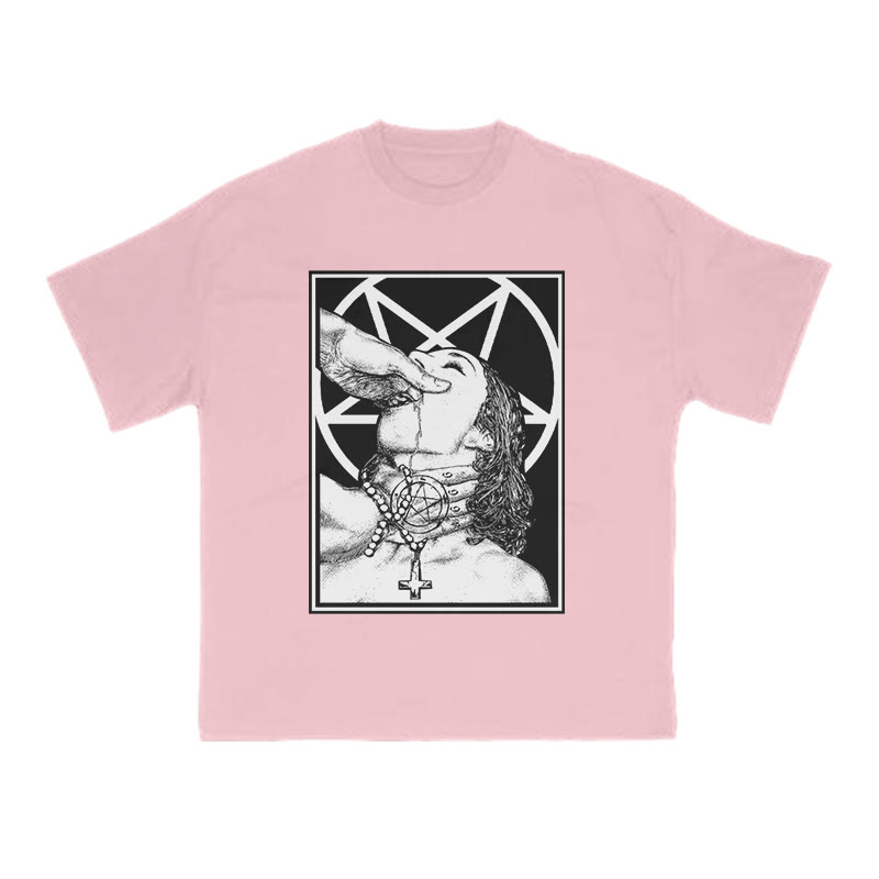 Unisex 100% Cotton God's Cross And Devil's Grip Print T-shirt - Pink - US16-18(2XL) - image 10
