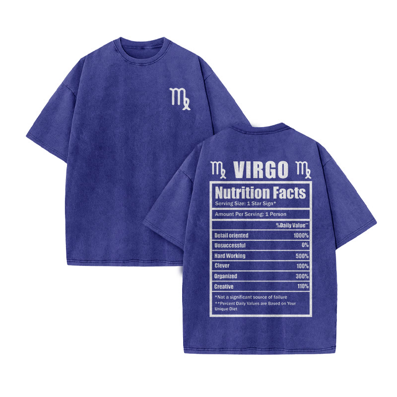 VIRGO Nutrition Facts Print Acid Washed T-shirt - Blue - US20-22(3XL) - image 9