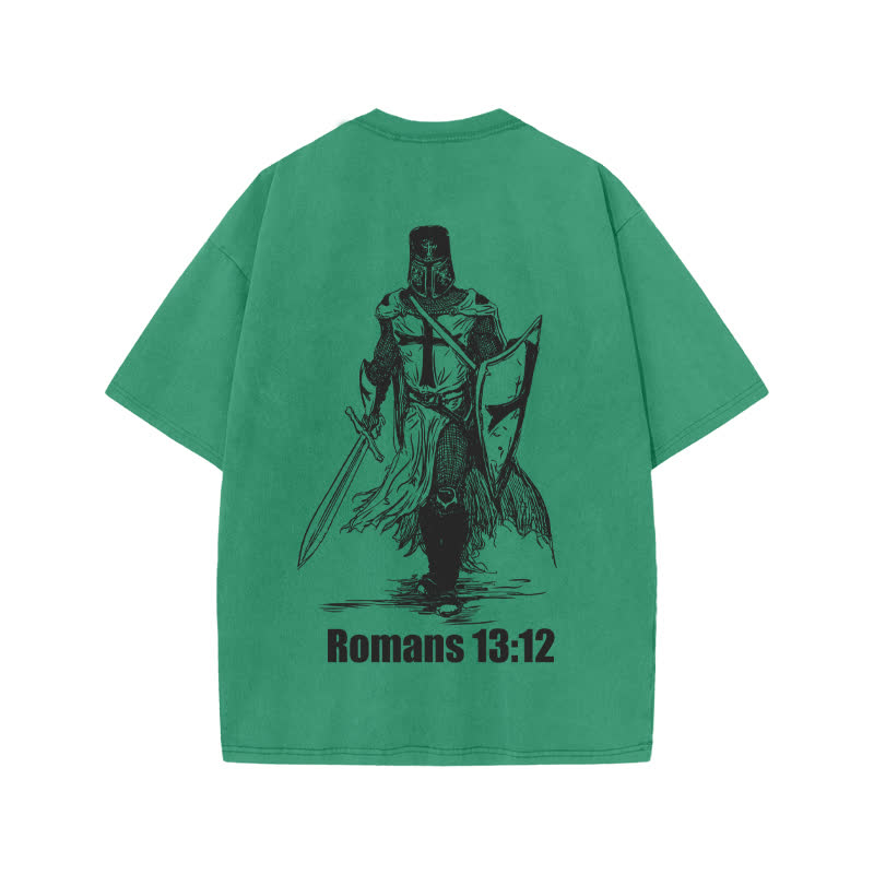 Unisex Romans 13:12 Bring The Weapons Of Light Print Acid Washed T-shirt - Green - US20-22(3XL) - image 6