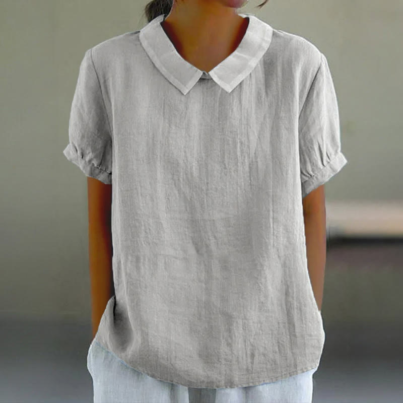 Women's Solid Color Lapel Loose Blouse - Grey - 6XL - image 5