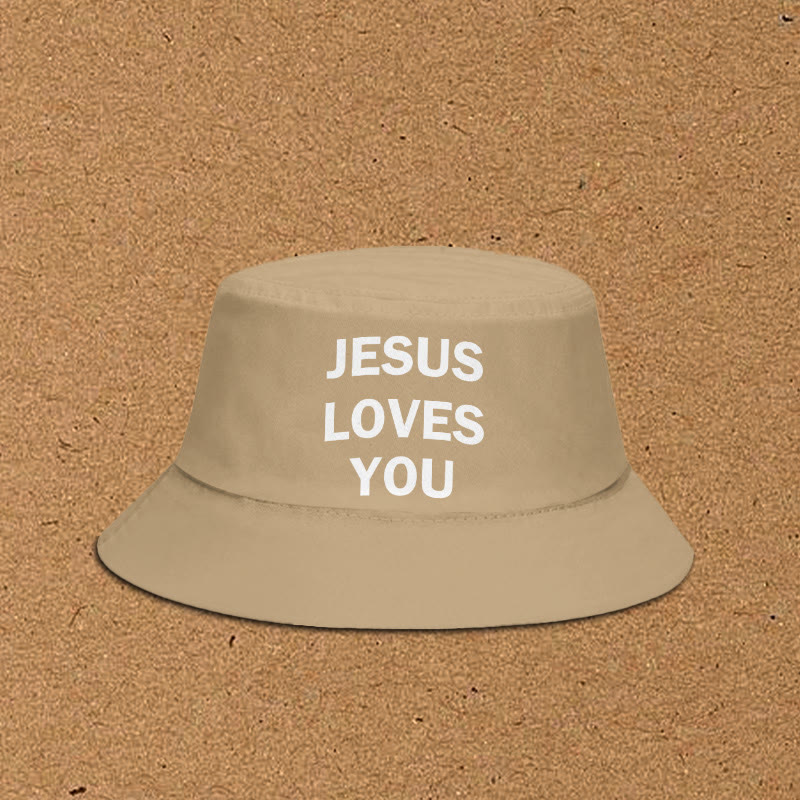 Jesus Loves You Print Bucket Hat - Khaki - XL(62cm) - image 5