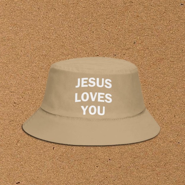 Jesus Loves You Print Bucket Hat - Khaki - XL(62cm) - image 5