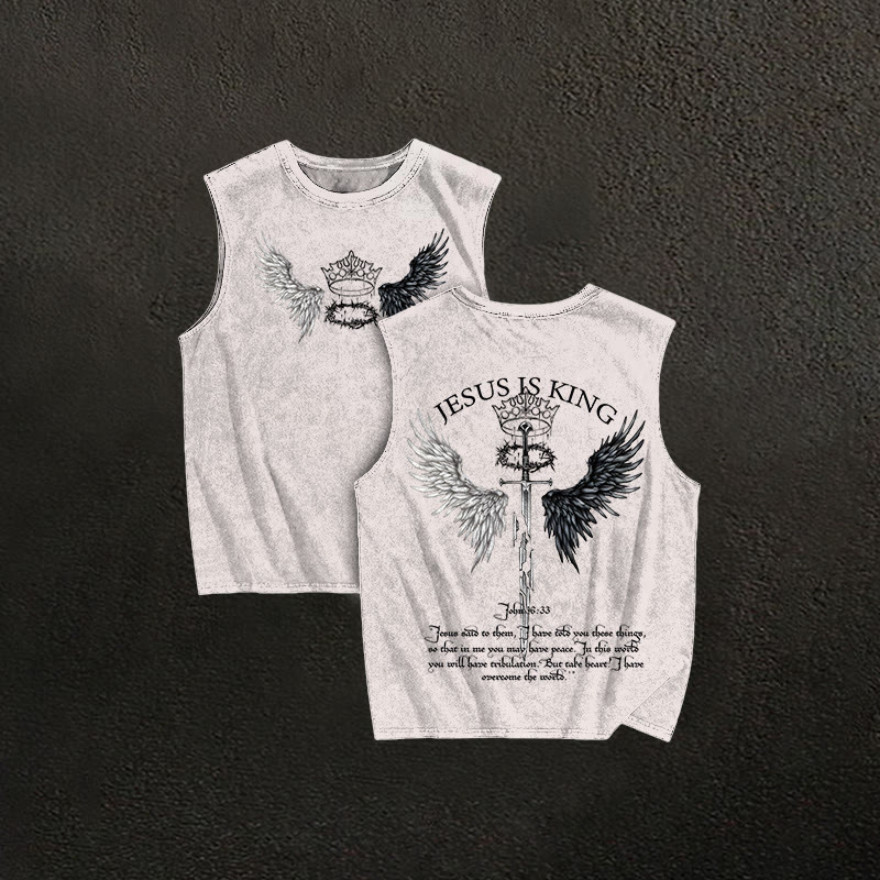 100% Cotton JESUS IS KING Printed Acid Washed Tank Top