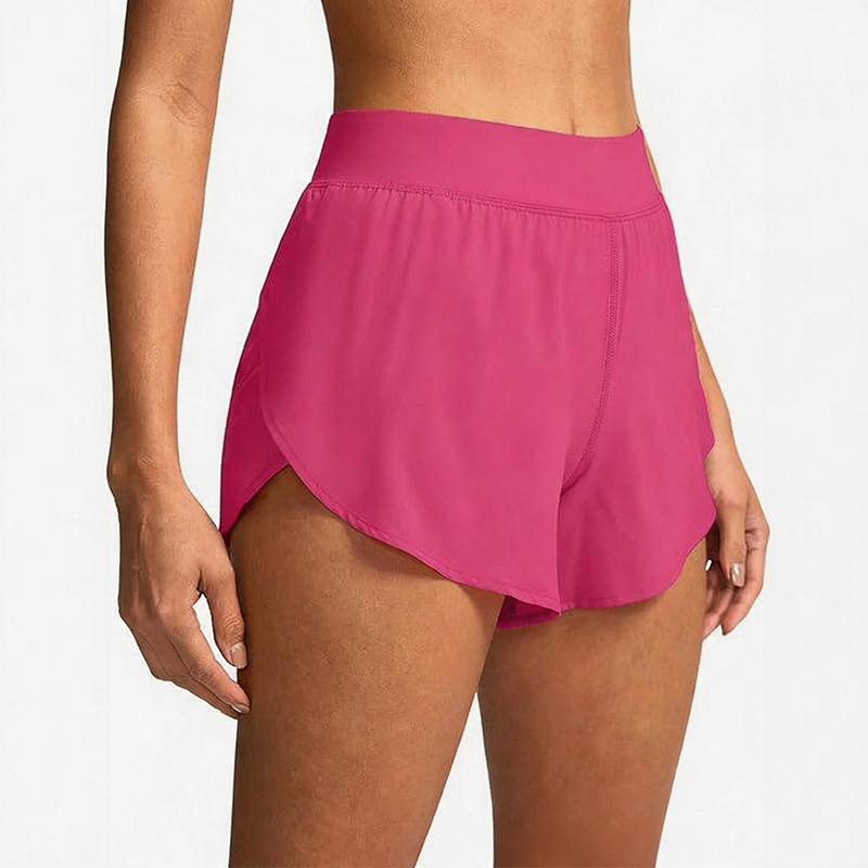 Solid Color Side Slit Quick-drying Yoga Shorts With Built-in Liner - Rose - 2XL - image 4