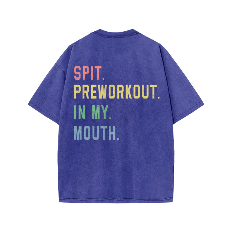 100% Cotton SPIT. PREWORKOUT. Gym Print Acid Washed T-shirt - Blue - US20-22(3XL) - image 8