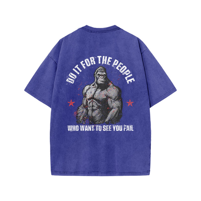 100% Cotton Do It  For The People Gym Print Acid Washed T-shirt - Blue - US20-22(3XL) - image 6
