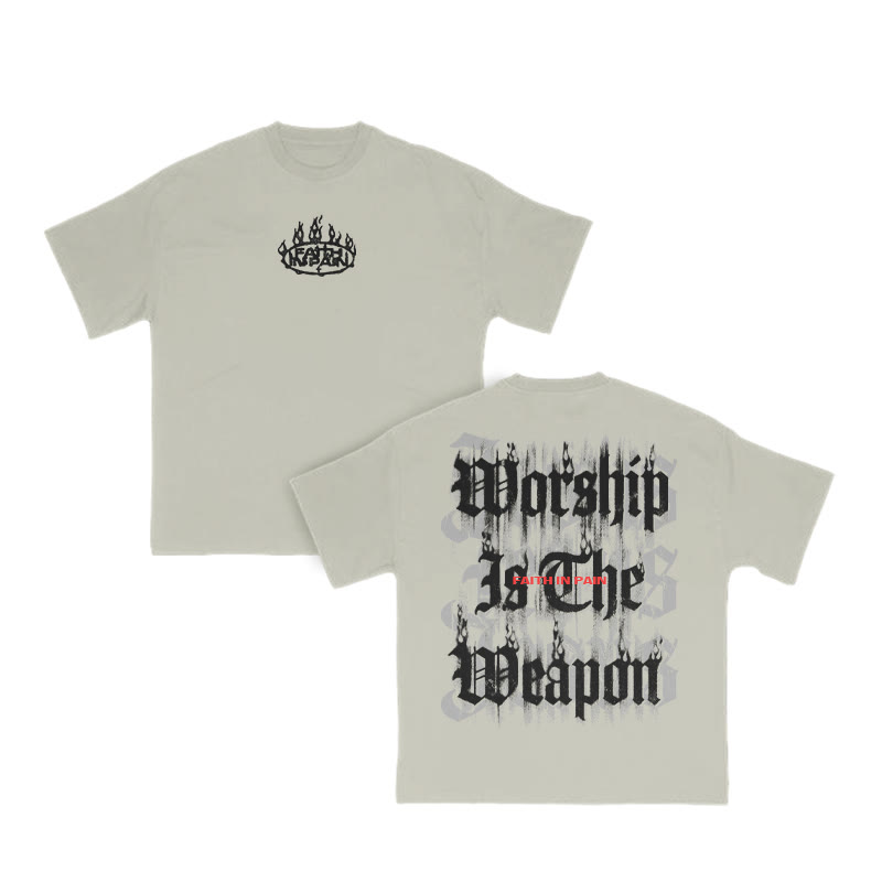 Worship Is The Weapon Print T-shirt - Warm Grey - US16-18(2XL) - image 5
