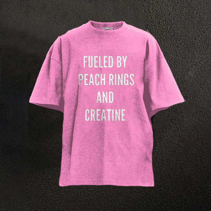 100% Cotton Filled By Peach Rings And Creatine Printed Washed T-shirt - Pink - 2XL - image 4