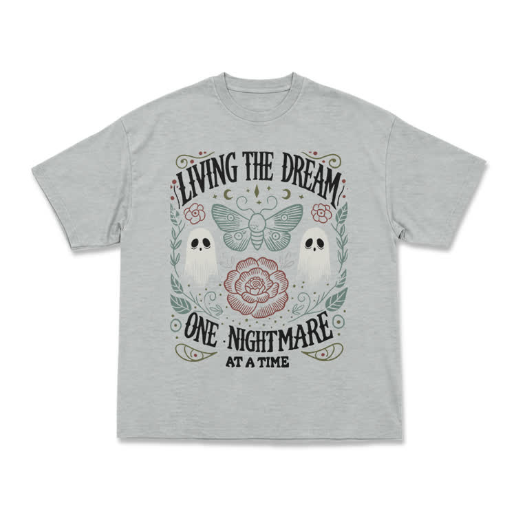 Living the Dream Gothic Ghost Print T-Shirt - Grey - US16-18(2XL) - image 4