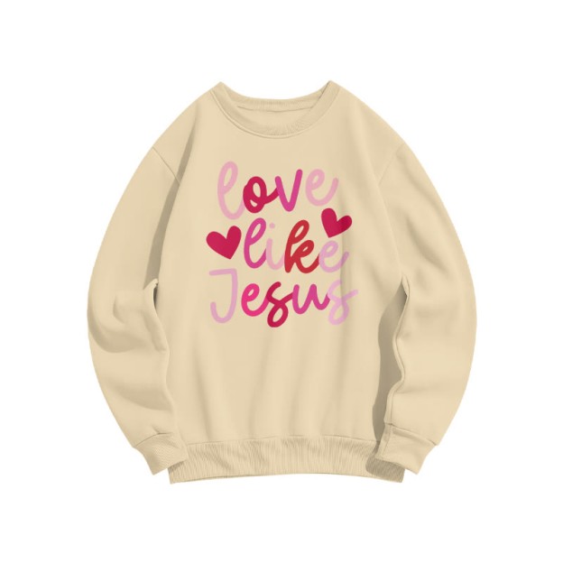 Love Like Jesus Heart Patterns Valentine's Day Print Sweatshirt - Apricot - US16-18(2XL) - image 5