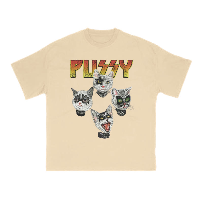 Unisex 100% Cotton Punk Pussy Creative Print T-shirt - Apricot - US16-18(2XL) - image 5