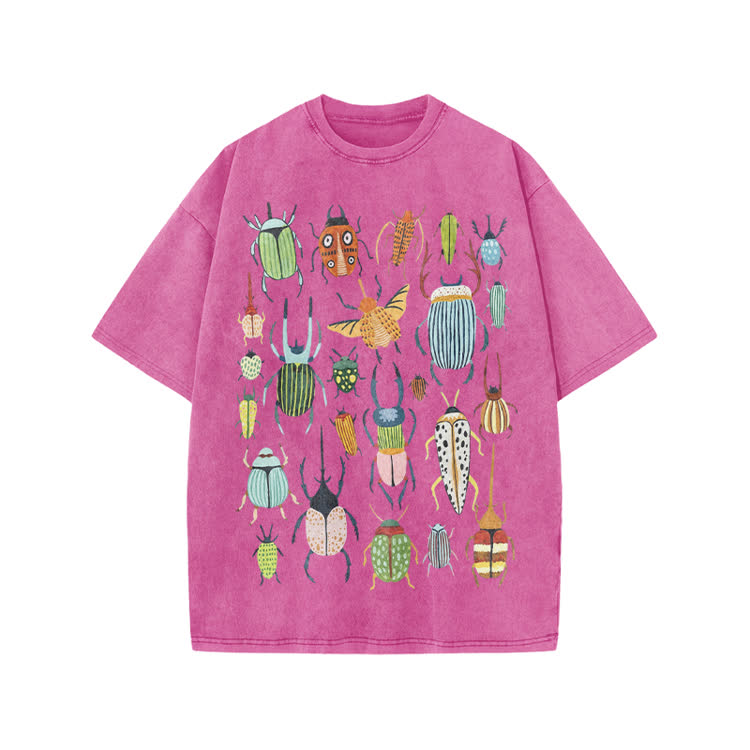 Faded Vintage Beetle Graphic Print Acid Washed T-shirt - Pink - US20-22(3XL) - image 8