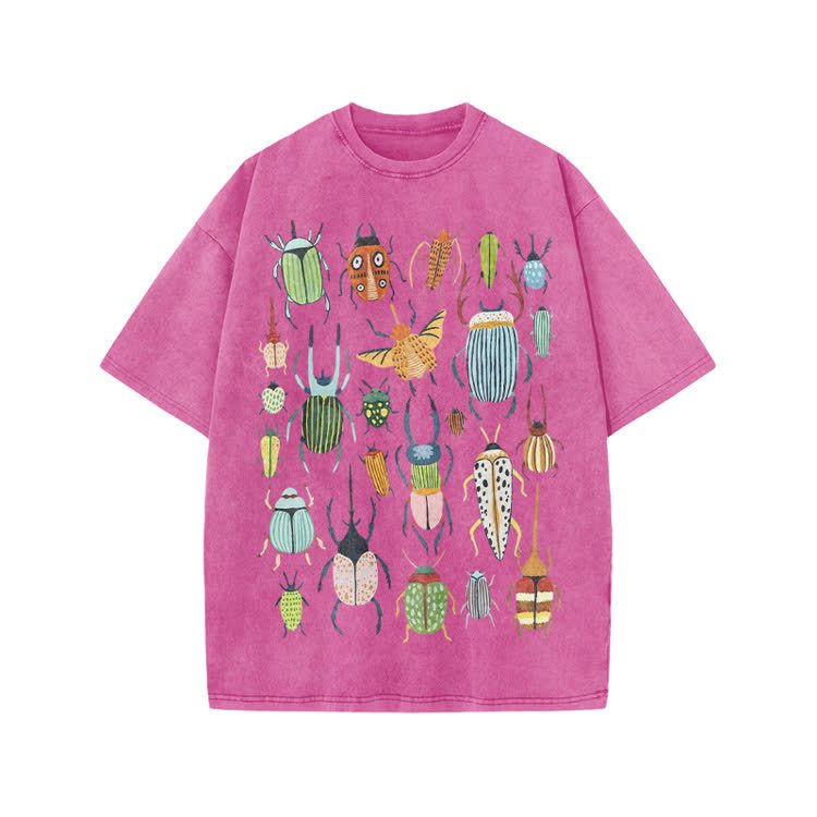 Faded Vintage Beetle Graphic Print Acid Washed T-shirt - Pink - US20-22(3XL) - image 8